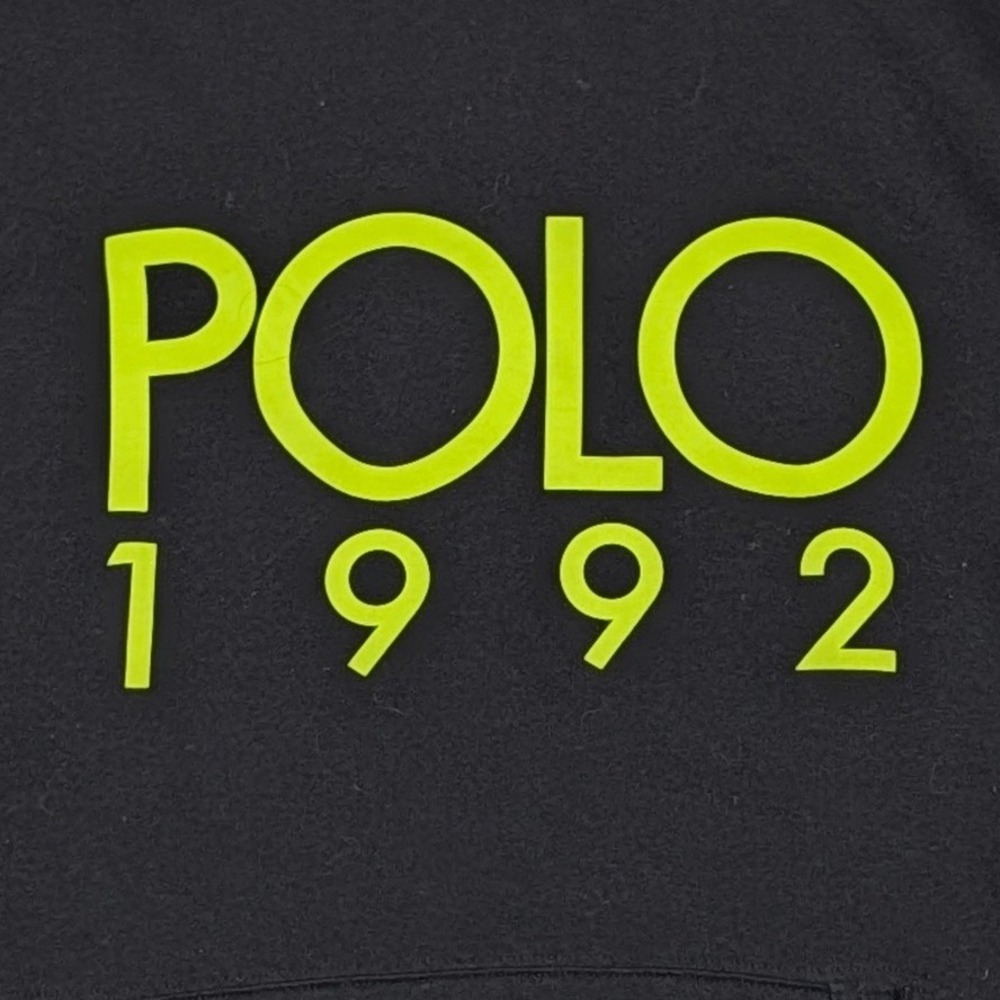 Polo Ralph Lauren Mens 1992 Graphic Hoodie Black Neon Yellow Long Sleeve Medium